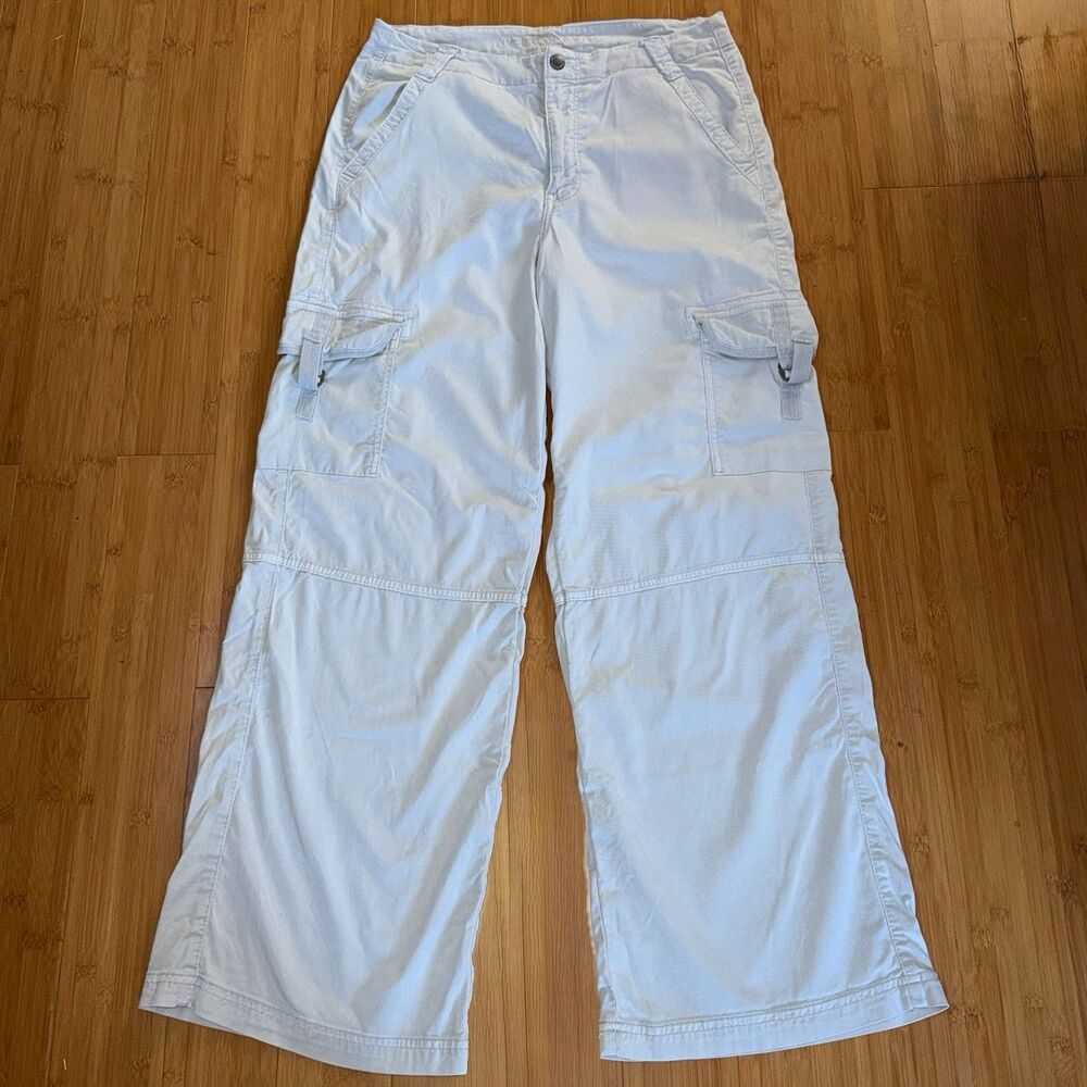 American Eagle Super High Rise Baggy Wide Leg Cargo Pants Womens 10 Ice Blue